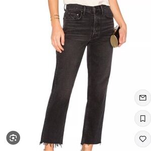GRLFRND Helena High Rise Straight Crop Jeans Proud Mary Black 27x26 Raw Hem